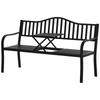Metall-Gartenbank mit hochklappbarem Mitteltisch. Garten-Zweisitzer. Gartenbank für den Garten. Vorbau. Sitzplätze für 2–3 Personen. Schwarz