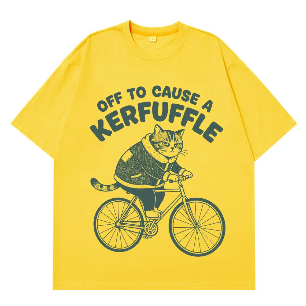 Off To Cause A Kerfuffle Cat Funny Cat Riding Bike TShirt Unisex Women Harajuku Tshirt Summer Shortsleeved Cotton Casual Tshirt S