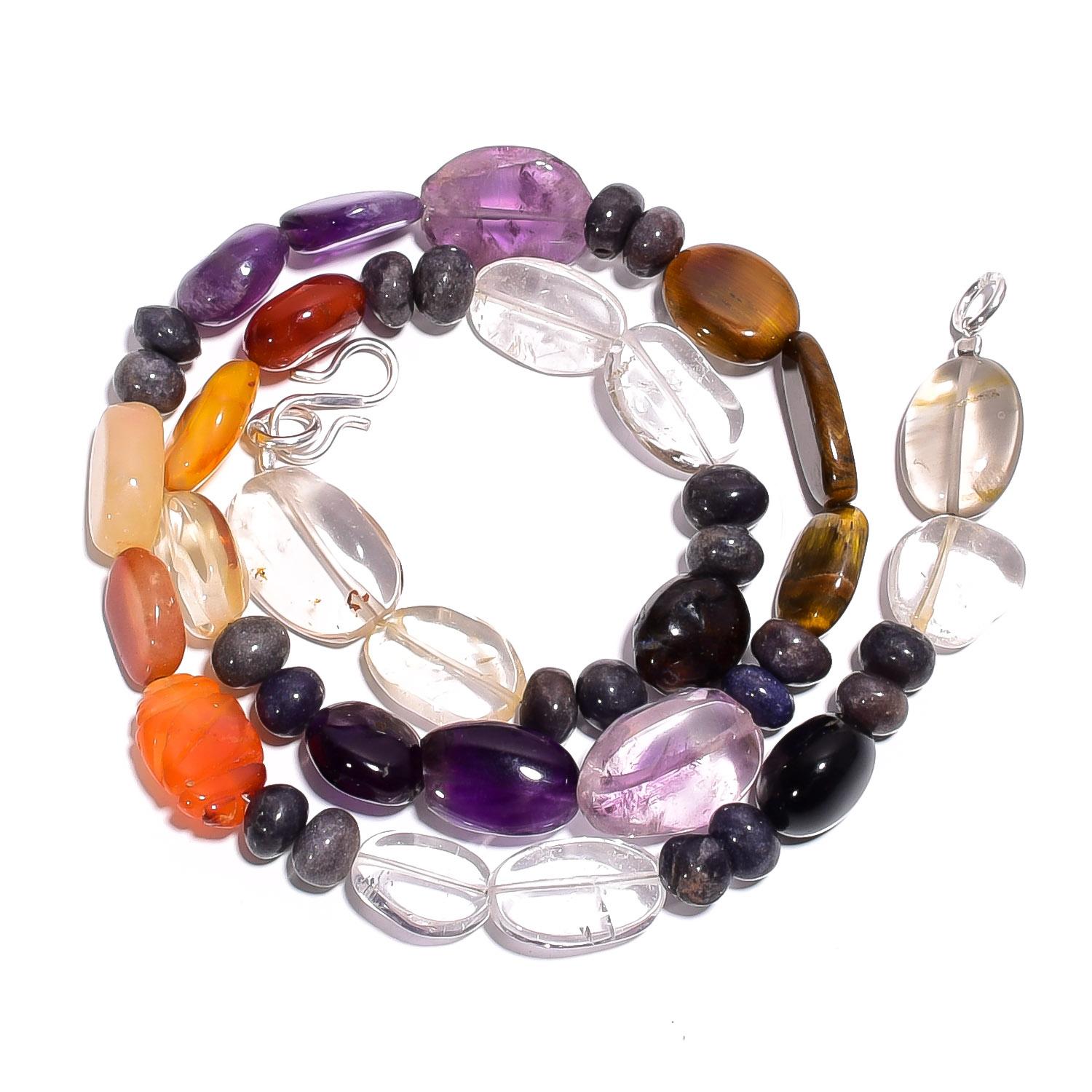 

Натуральный Аметист Сердолик Иолит Драгоценный камень Гладкие Бусины Ожерелье 17 UB-4878 UB-4878