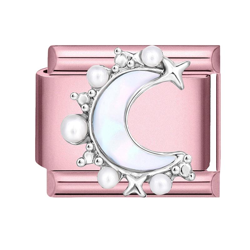 Fashion Zircon Pink Butterfly Star Bow Flower Rabbit Italian Charm Links Fit 9MM Stainless Steel Bracelet Women DIY Making Gift