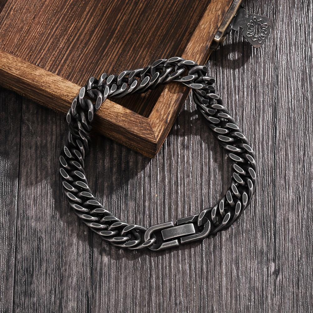 Men s 304 Stainless Steel Double-Strand Braided Cuban Chain Bracelet - Sturdy and Durable Interlocking Link Design