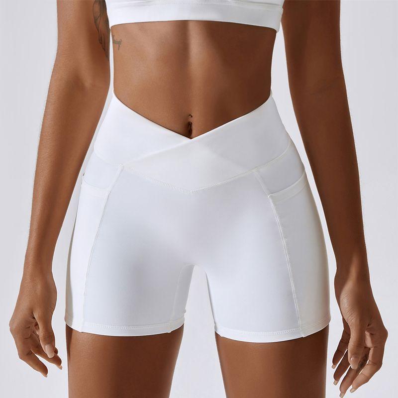 

Cross Waist Women s Fitness Hip Lifting V-Shaped Sports Shorts Swan White XL