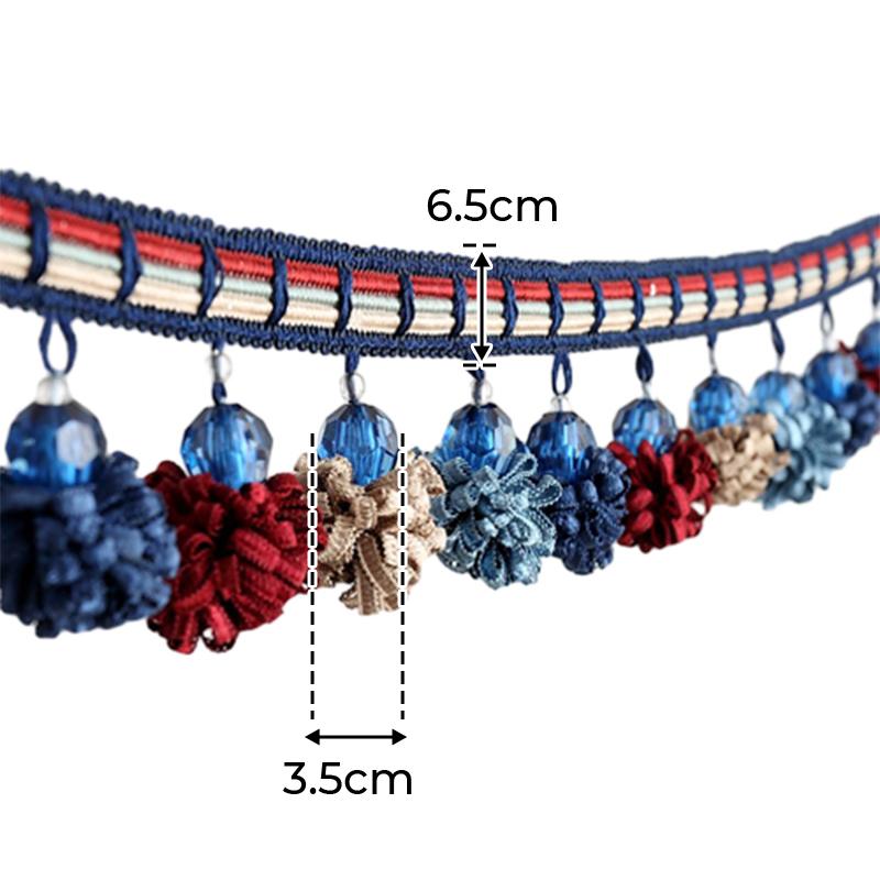 1M Curtain Lace Fluffy Ball Tassel Beads Curtain Fringe Curtain Head Table Cloth Cushion Decor Lace Trim DIY Upholstery Crafts