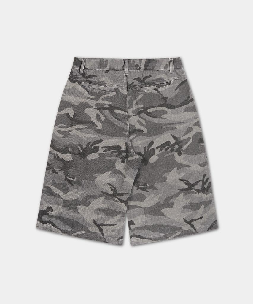 EXCONTAINER Camo Parachute Bermuda Pants (Grey Camo)