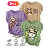 2026 3 Pack Sloth Print Round Neck Women Short Sleeve T Shirts Elegant Casual Holiday Spring Summer Tops