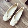 Fashion Doudou Square Toe Flat Shoes for Women 2024 New High Quality Genuine Leather Soft Sole Large Size