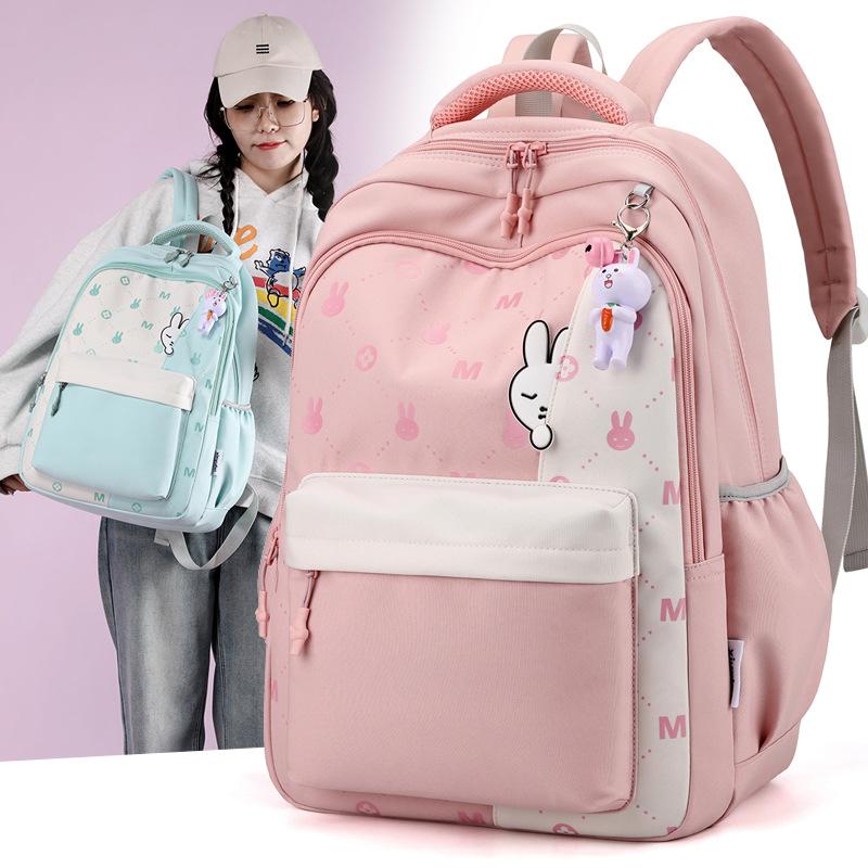 New fashion backpack, light primary school bag, large-capacity printed cute bunny backpack