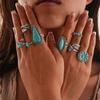 Retro Cactus Turquoise Ring Set 9pcs Faion Jewelry Accories Alloy Embedded Artificial Gemstone New Condition