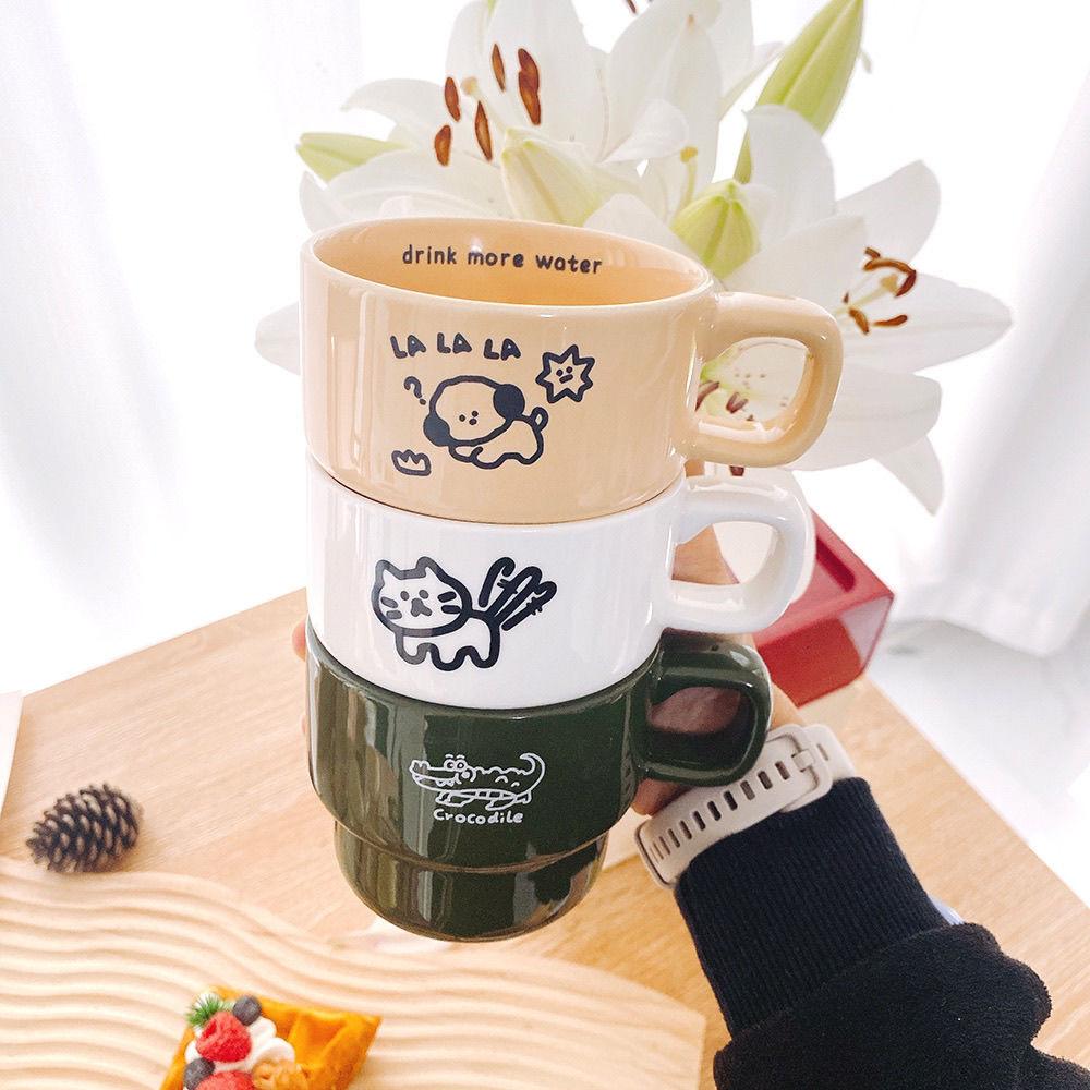 Stacked Ceramic Coffee Cups Office Cups Ins Casual Cups for Girls' Best Friend Cute Water Cups