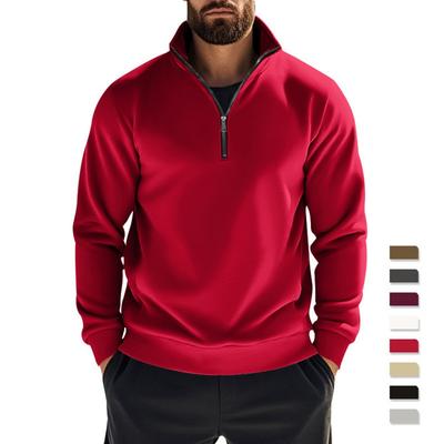 סתיו חורף סווטשירטים קז'ואליים לגברים בצבע אחיד אופנה צווארון סטנד-אפ עם חצי רוכסן פולאובר ספורטיבי סטריטוויר חברתי