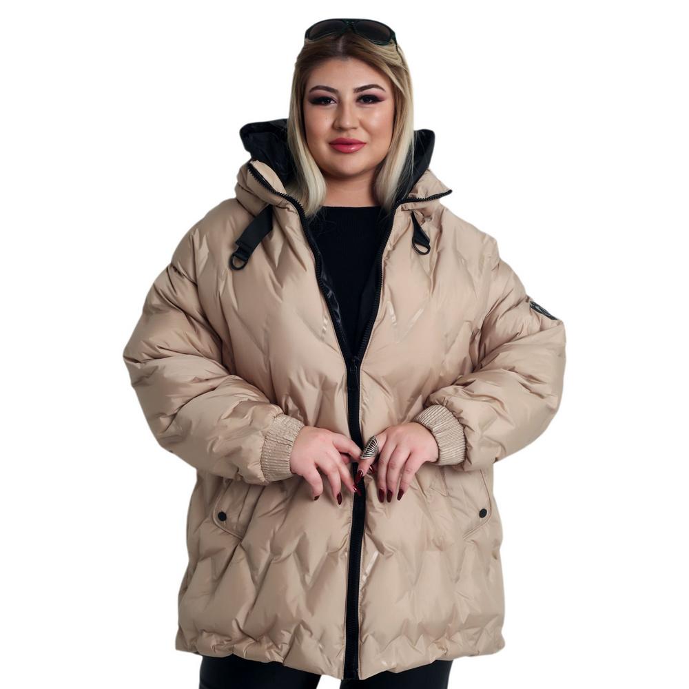 Fierte Damski płaszcz w dużym rozmiarze Ayl61846 Nadmuchiwany stały kaptur