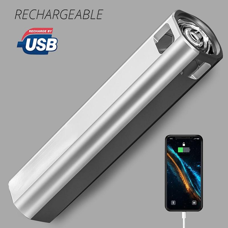 

Многофункциональный аварийный перезаряжаемый уличный светодиодный фонарик для дома, портативный USB перезаряжаемый мини-фонарик серебряный