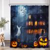 Horror Halloween Shower Curtain Forest Dead Trees Tombstone Crow Black Cat Skeleton Bath Curtains Home Bathroom Decor with Hooks