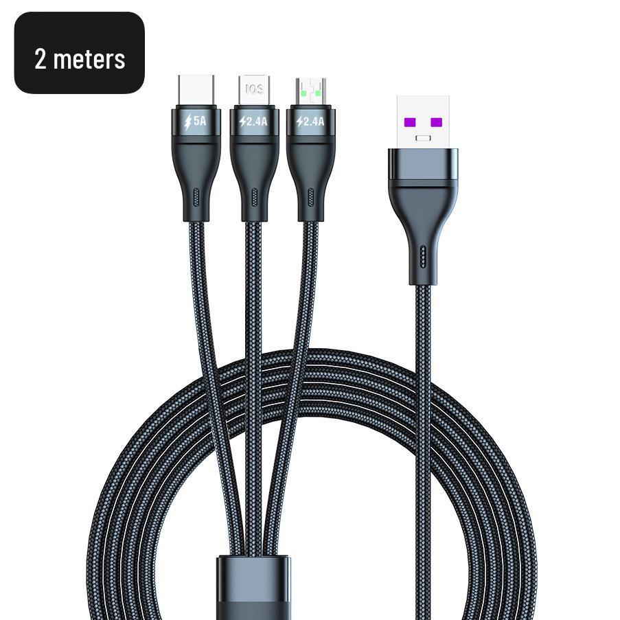 5A Super Fast 3-in-1 Braided Charging Cable, 2m Type-C to Triple Connector