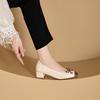 Fashion heels women's bow color matching leather small leather shoes women's one-pedal casual Mary Jane women's shoes