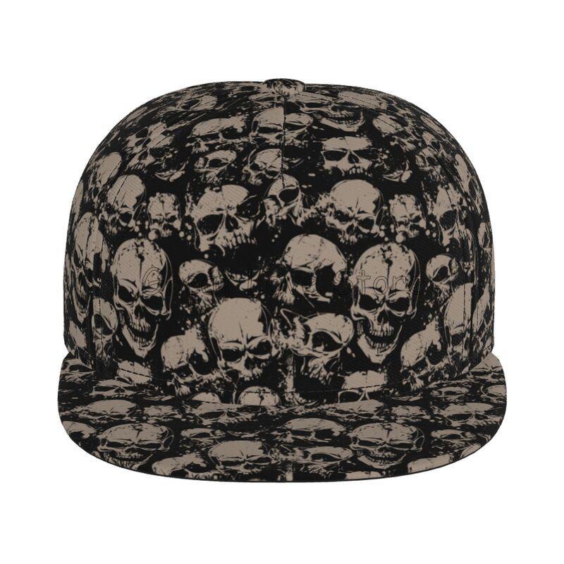 Scary Skull Gothic Skeleton Print Baseball Cap Funny Flat Brimmed Hat 3D Printed Snapback Flat Bill Hip Hop Hat for Men Women