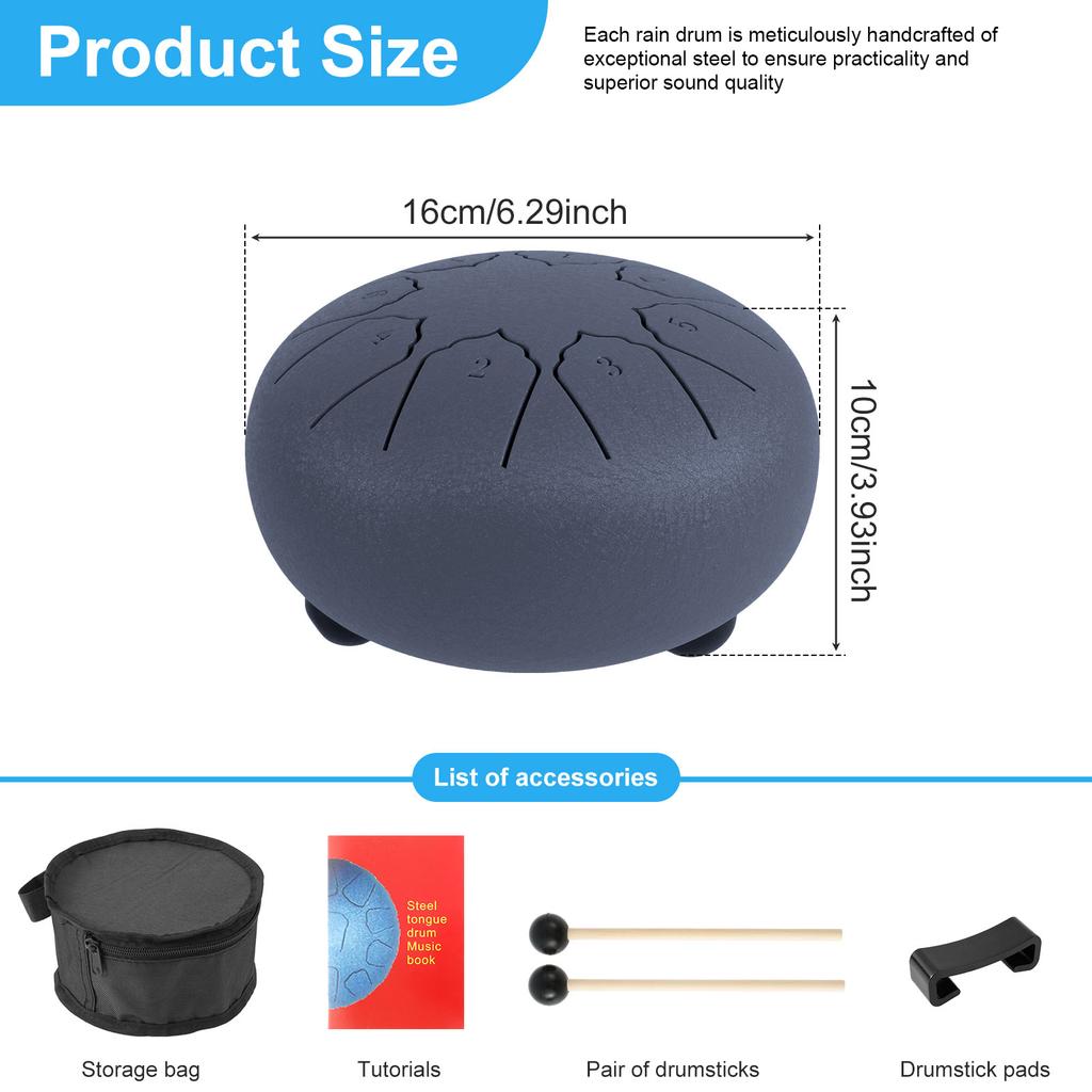 Rain Drum Tones Steel Tongue Drum Outdoors Rain Drum Instrument Mini Hand Drum Ethereal Drum Sticks Percussion Drum Accessories
