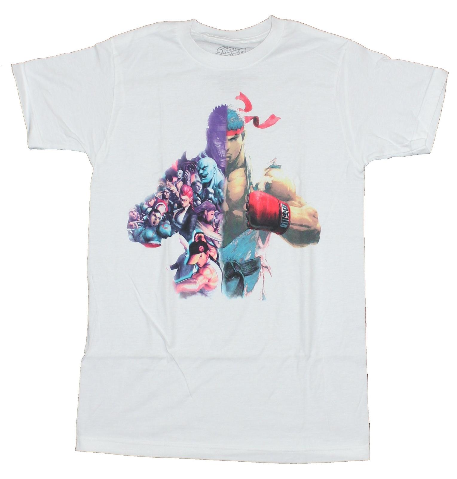 Street Fighter Mens T-Shirt - Half Character Filled Ryu Image S