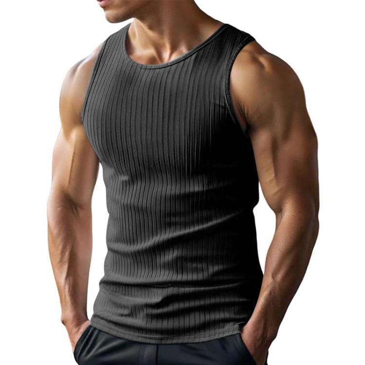 Herren Rippstrick Tanktop Dehnbarer Strickstoff Sportliches Unterhemd Ärmellos Rundhalsausschnitt Eng Anliegend Lässig Basic Weste Weich