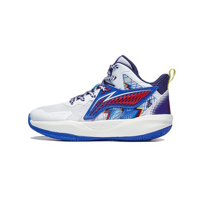 Zapatillas de Baloncesto para Jóvenes Li Ning Casuales Versátiles Antideslizantes Resistentes al Desgaste de Caña Baja Zapatillas para Niños Blanco Azul YKBT044-3