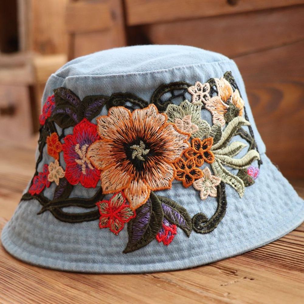 Ethnic Style Embroidery Bucket Hat Casual Sun Cap Fashion Fisherman Hat Women