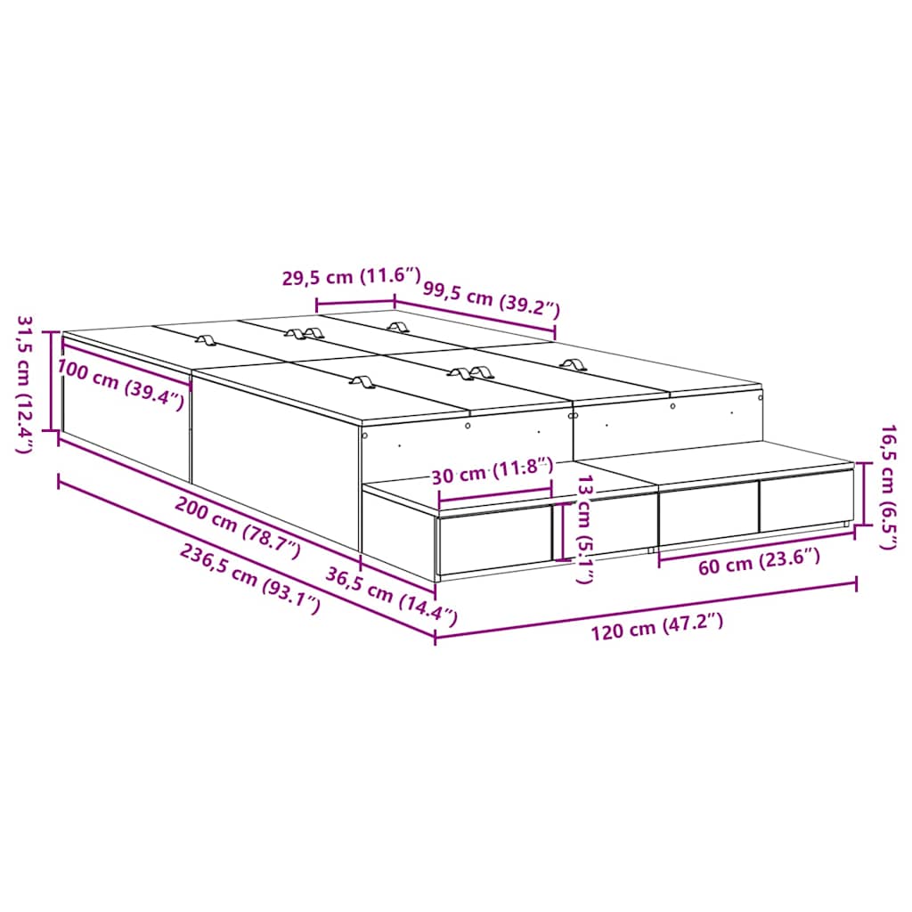 Storage Bed Frame Sonoma Oak 120 cm Wood Based Material