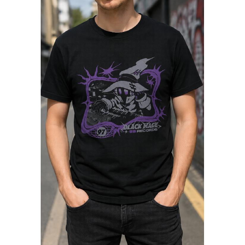 Plus Size - Men's T-Shirt S-5XL Featuring A Bold Black Mage Records Graphic Print With Purple Accents - A Casual Short-Sleeve Round-Neck Top With A