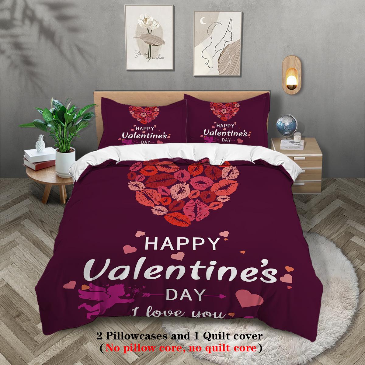 

День святого Валентина 3D цифровая печать полиэстер комплект из трех предметов пододеяльник постельное белье наволочка 135x200cm