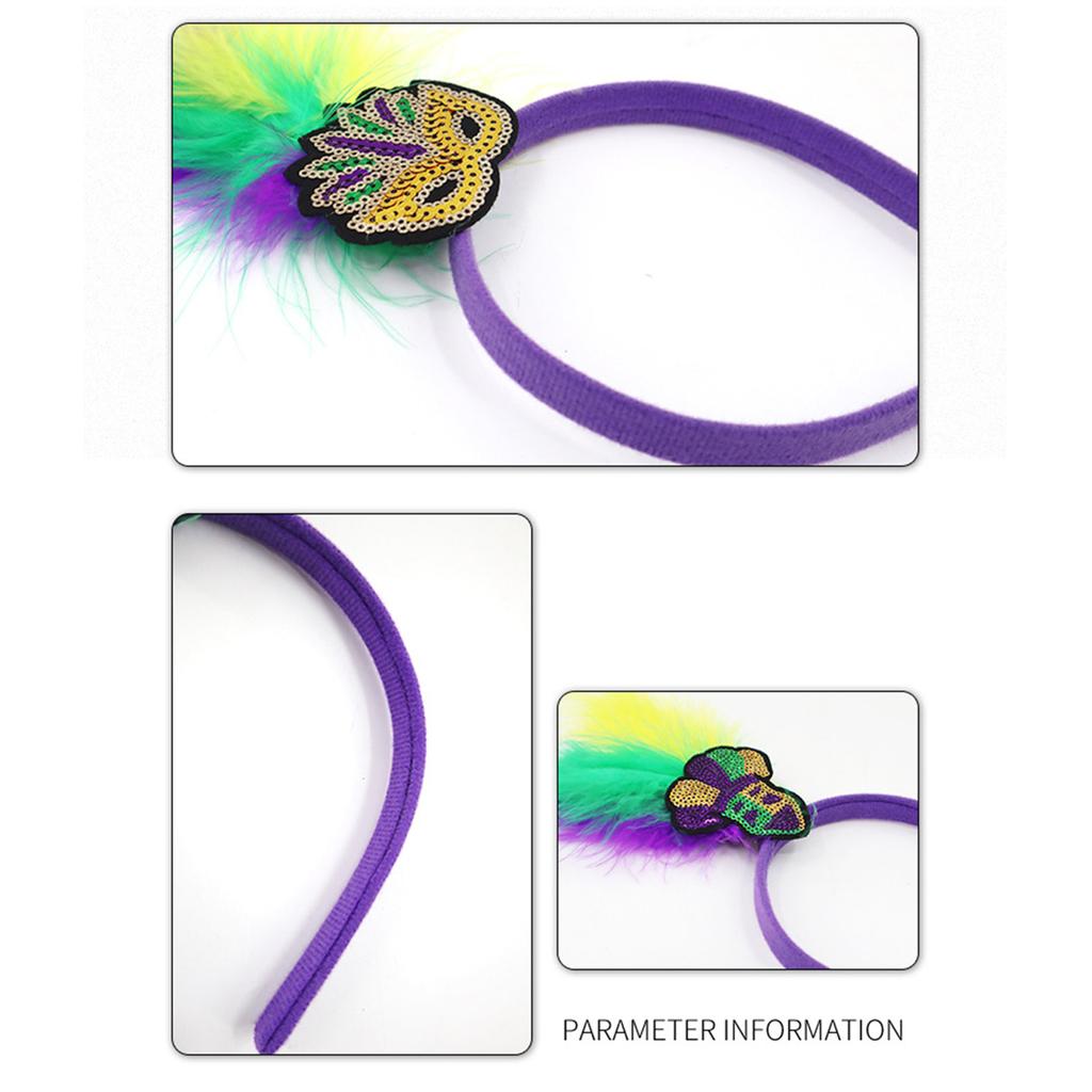 Mardi Gras Headband for Woman with Sequins Feather Delicate Headbands Anti Slip Headbands Sweet Girls Prom Supplies