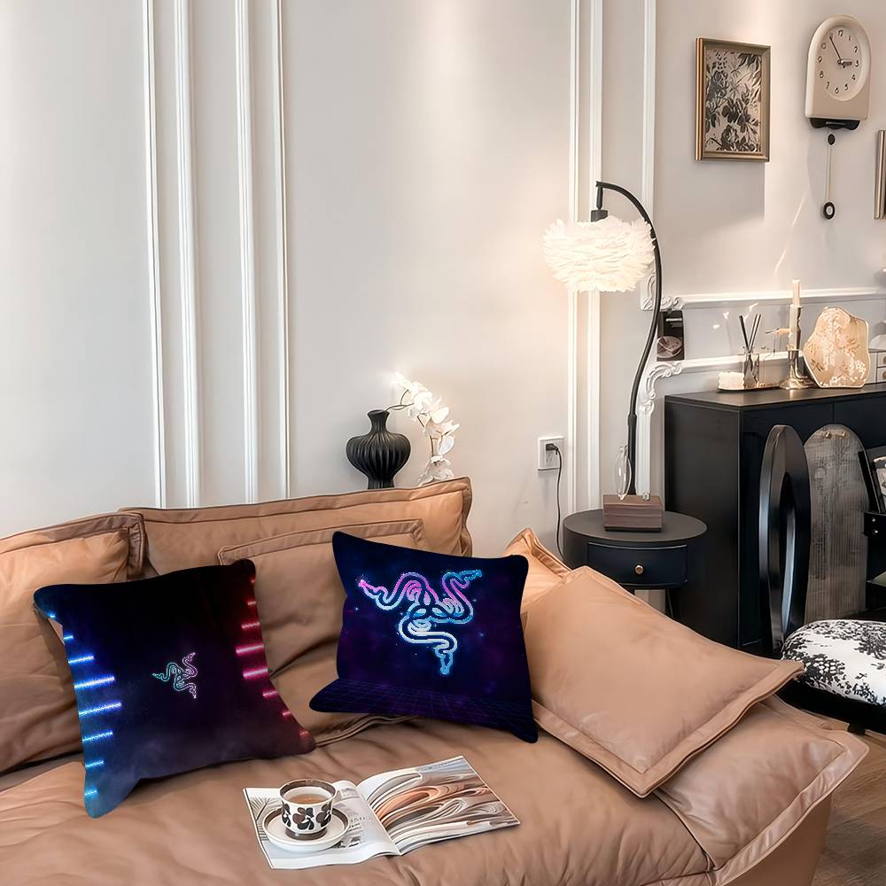 R-RazerS Logo-Kissenbezüge, Cartoon-Sofa-Dekoration, doppelseitig bedruckt, kurzplüschig, niedlicher Kissenbezug