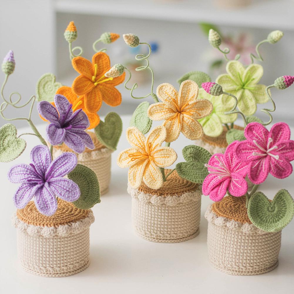 Handmade Crochet Flower Decorative Knitted Flowers Decorations DIY Crochet Flowers Potted Plants for Party Favors