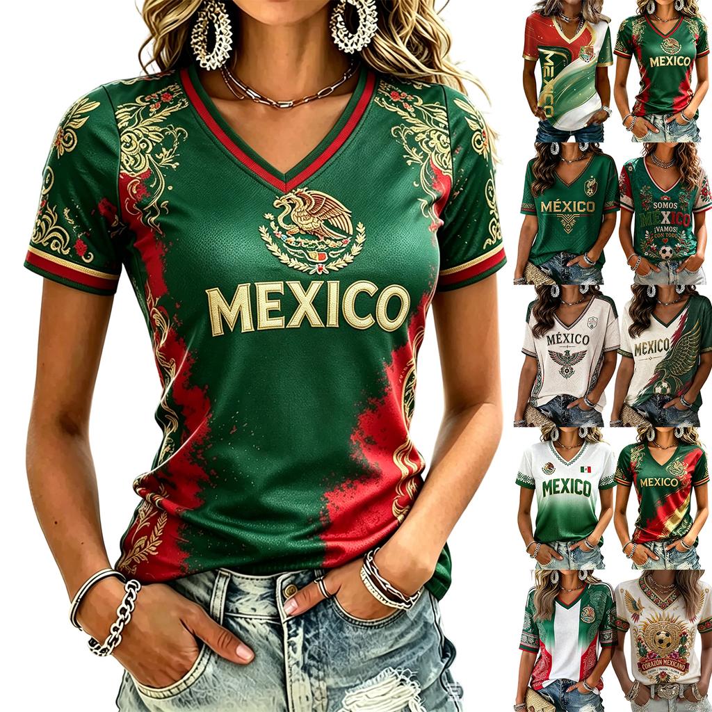 Women's Fashion Print V-Neck Long Sleeve Pullover Top Casual Tee