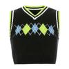 Womens Casual Plaid Knitted Tank Top  Knitwear Preppy Style V-Neck Vest Sweater