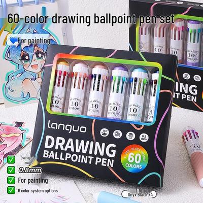 Blue Fruit 60-Farben Druckkugelschreiber-Set – Zehnfarbiger All-in-One Multifunktions-Journalstift.