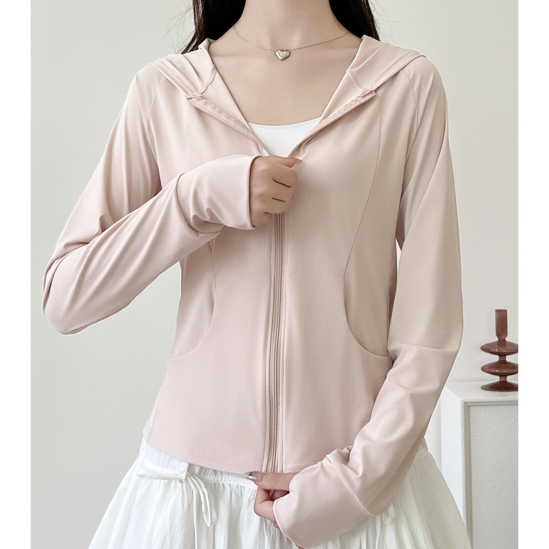 

Летняя женская куртка от солнца из ледяного шелка с защитой от УФ-лучей, легкая спортивная куртка с карманами и капюшоном, женское пальто S персиковый