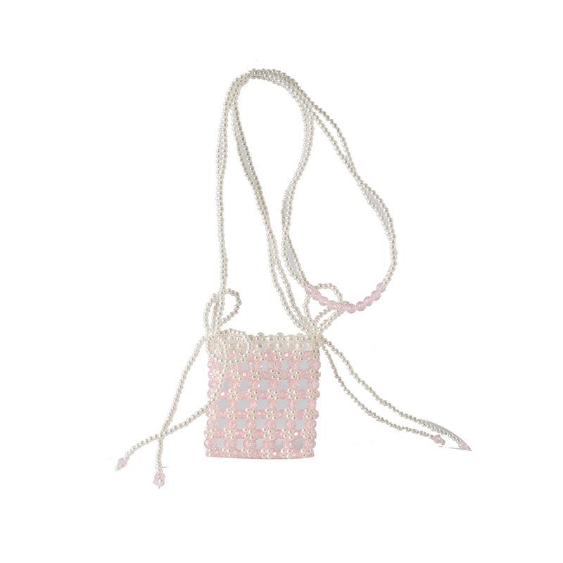 

Stylish and cute mini imitation pearl weaving contrasting colors women s mobile phone small square bag 24 spring new shoulder messenger bag розовый