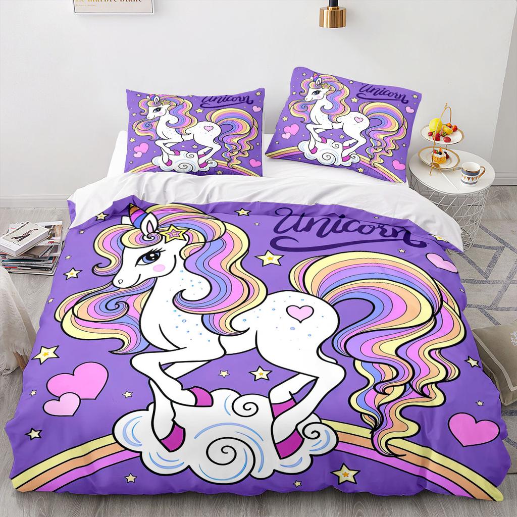 Cartoon Rainbow Unicorn Bedding Sets 135x200 Duvet Cover Set Pillowcases Queen Single Double Twin Size Bed Linen For Kids Girls
