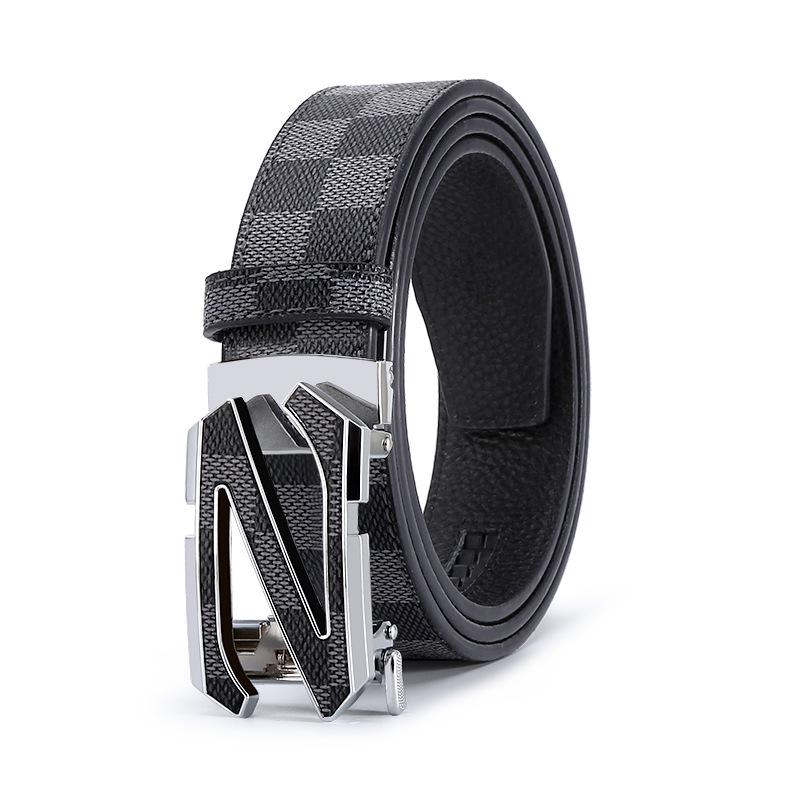 Men's Trendy Leather Belt with Letter Alloy Automatic Buckle - Versatile for Casual and Business Wear