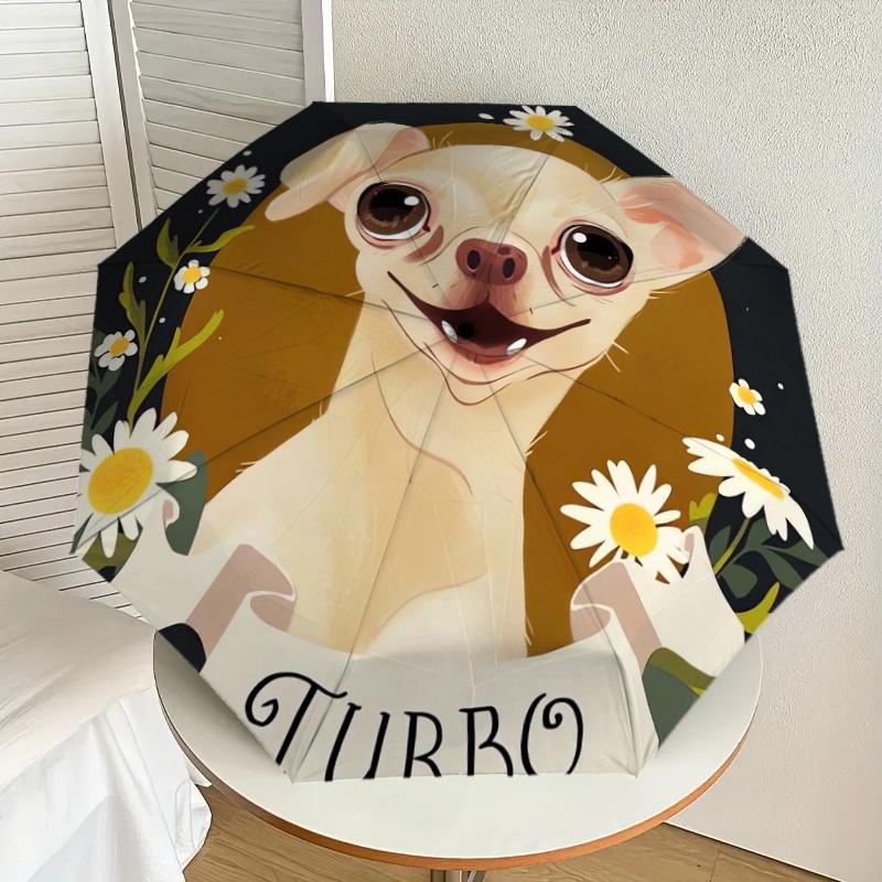 1pc TurboChihuahuaFlowers Umbrella with Plastic Handle,Suitable for All Seasons Home Travel Outdoor UmbrellaDD214