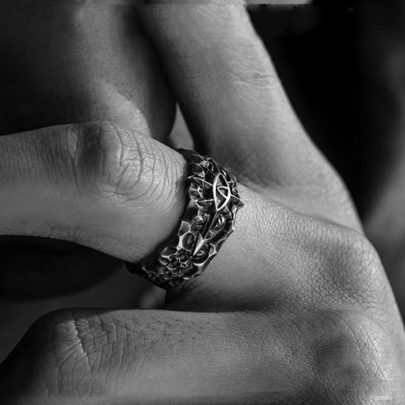 Adjustable Open Ring Men Women Vintage Black Crusade Champion Abaddon Eye Motif Copper Statement