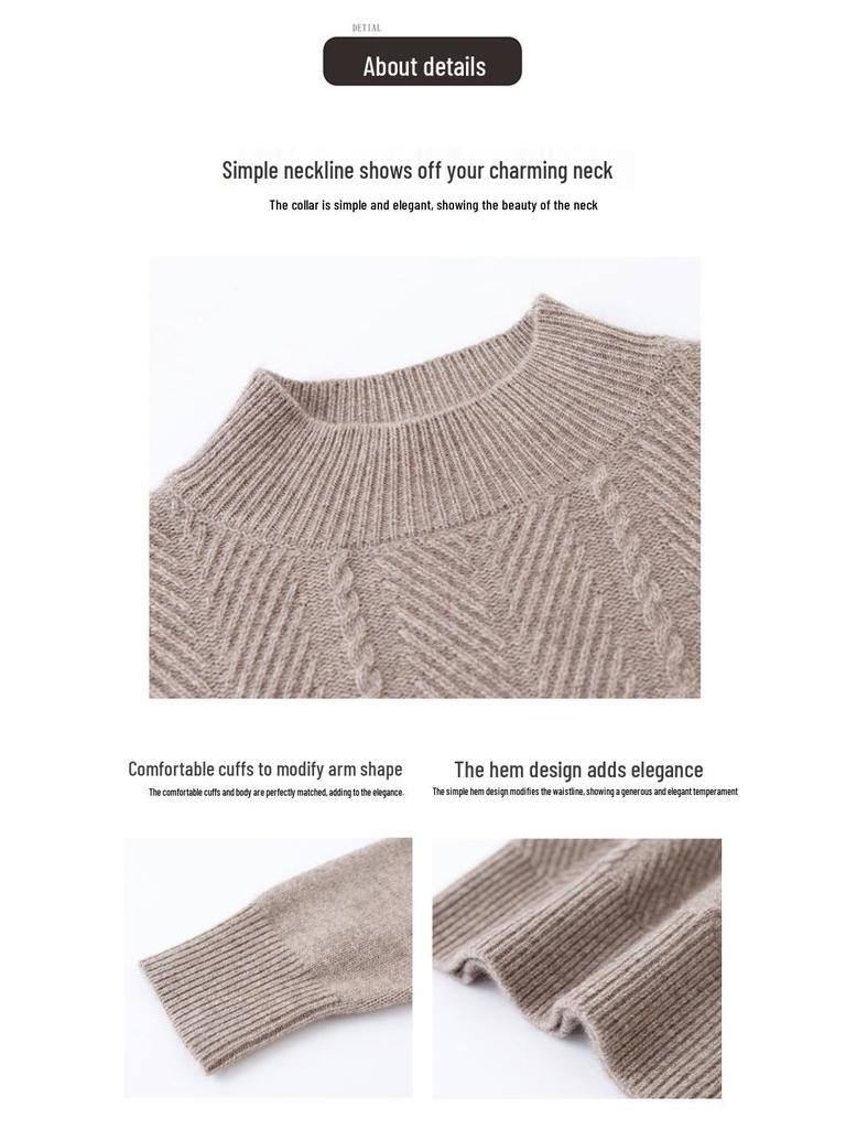 Women's Pure Wool Sweater - Thick Knit, Half-High Collar, Autumn/Winter Style for Middle-Aged & Elderly.