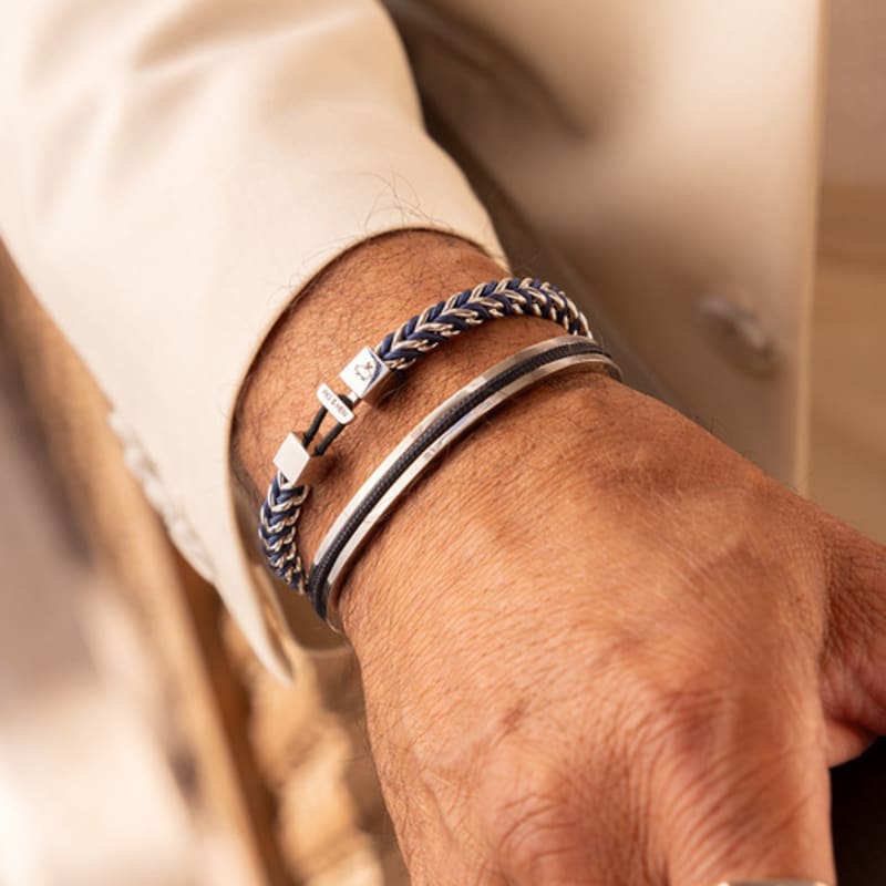 Bracelet PIG & HEN Catena Foxtail - Bleu Marine X Argent