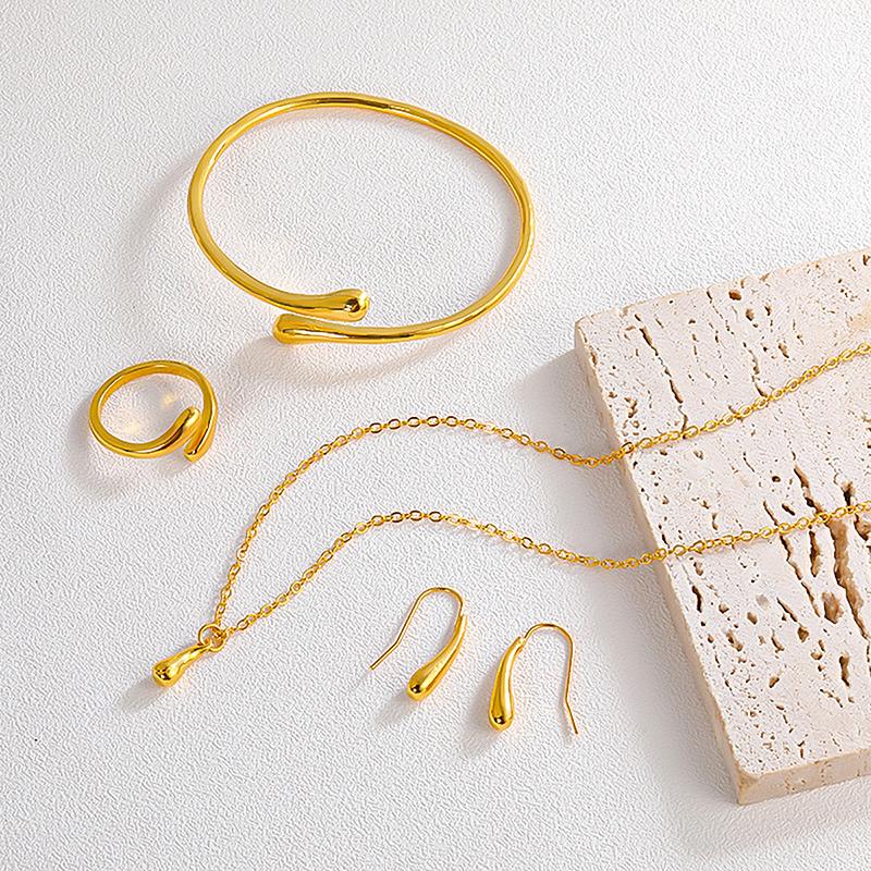  4Pcs Teardrop Jewelry Set Necklace Bracelet Earrings Ring Women Valentine'S Day Gift