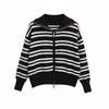 Kaslead New Women Clothes Western Style Fashion Long Sleeve Stripe Lapel Fashion Zipper Cardigan Outerwear