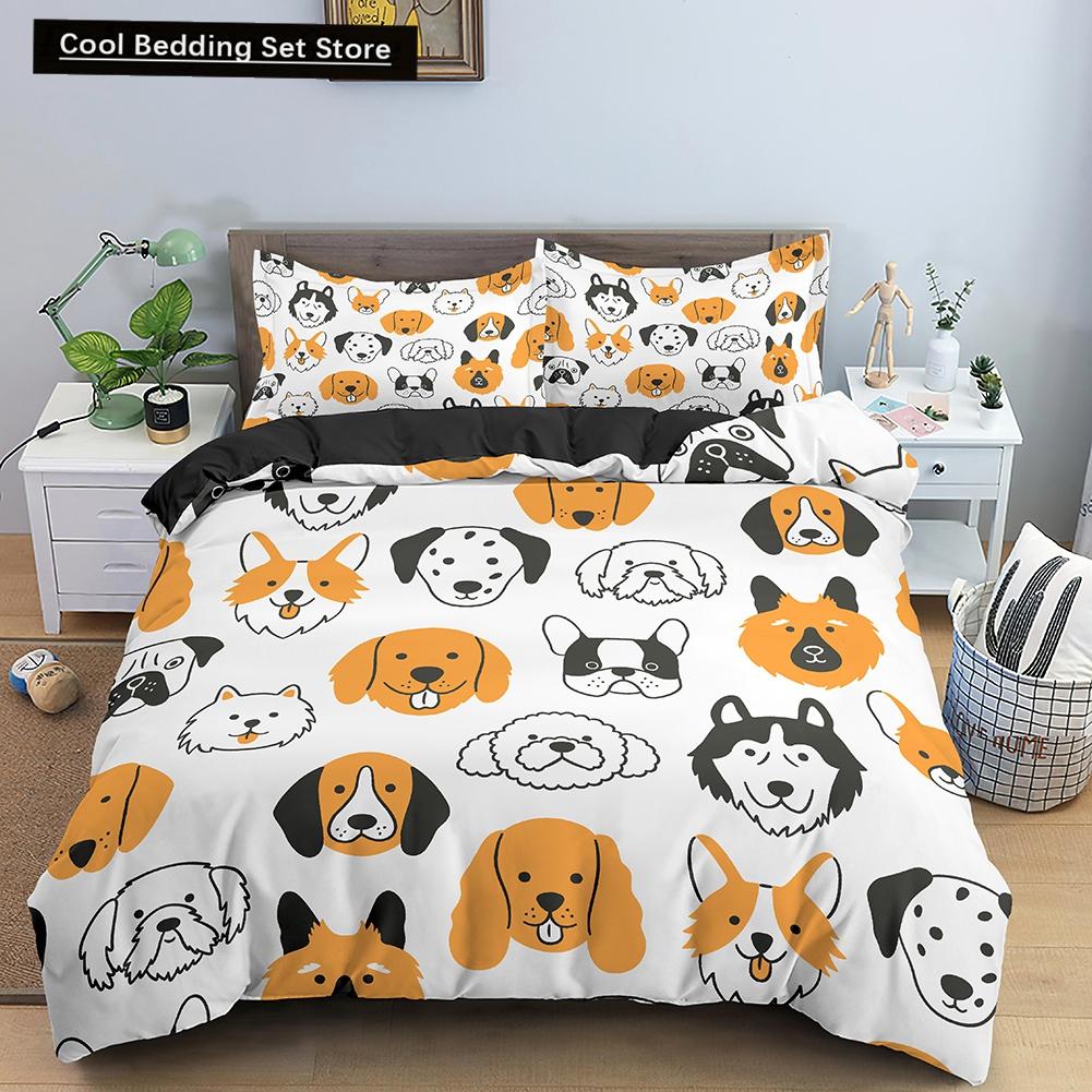 Cartoon Dog Duvet Cover King Queen Funny Pet Puppy Head Printed Bedding Set For Kids Teens Adults Animals Polyester Quilt Cover