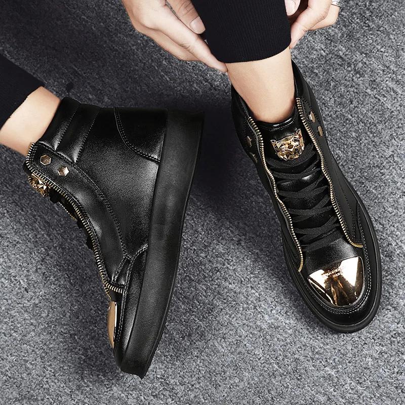 Fashion High Top Casual Shoes Men Sneakers 2024 Fashion Skateboard Shoes Leopard Platform Shoe Sport Training Shoes Men's Ankle Boots