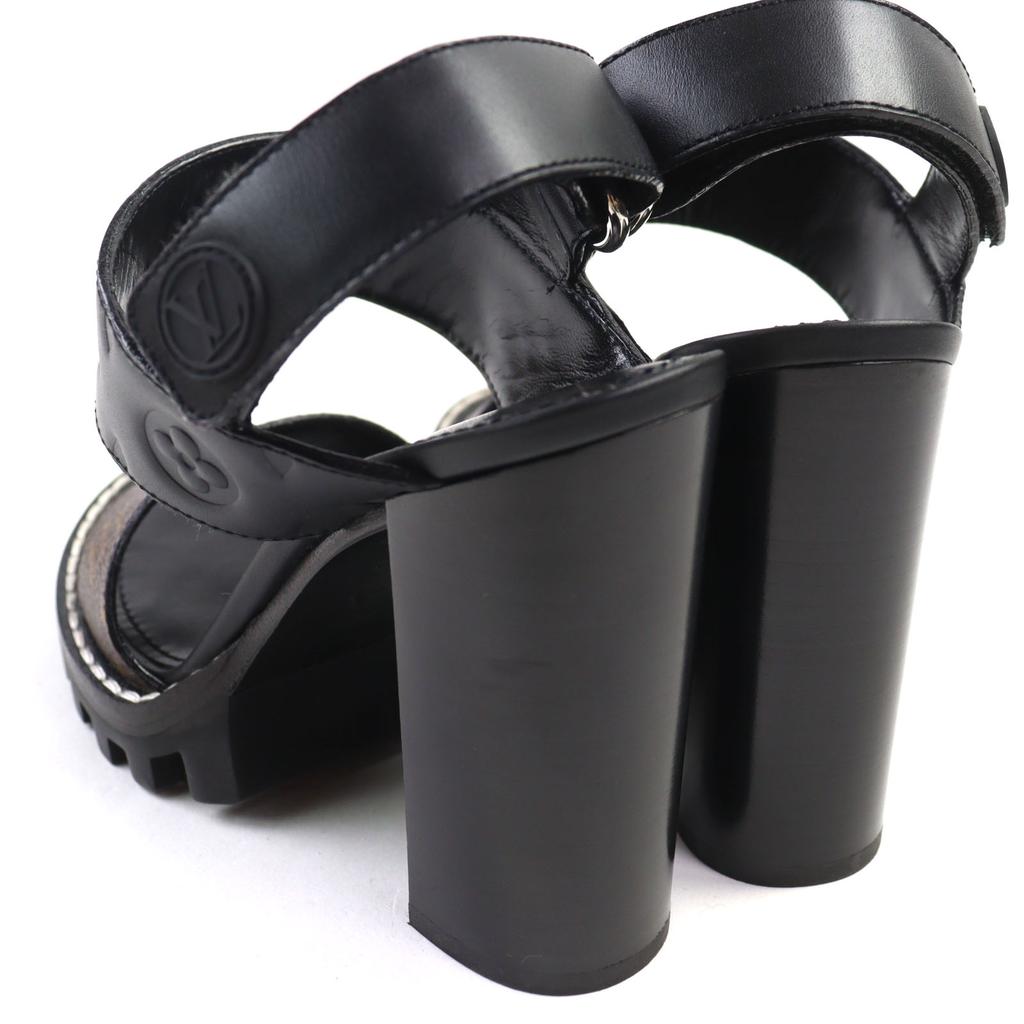 Excellent LOUIS VUITTON Sandals Star trail line Black brown Monogram canvas Women 36.5 Used