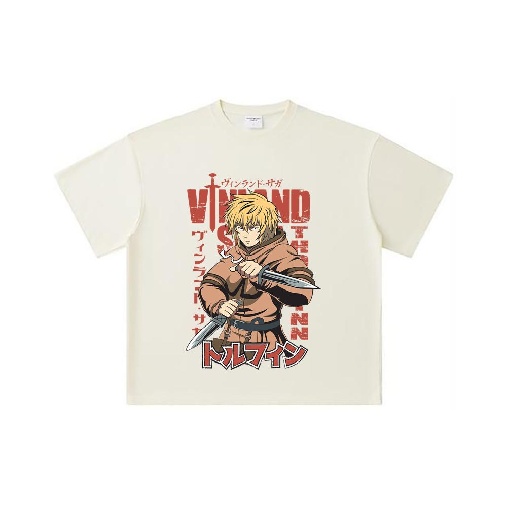 

Хлопковая футболка унисекс Vinland Saga V1 с принтом Торфинна, плотность 260 г/м², двойная пряжа, 32 нити, 100% хлопок, тяжелая S абрикосовый