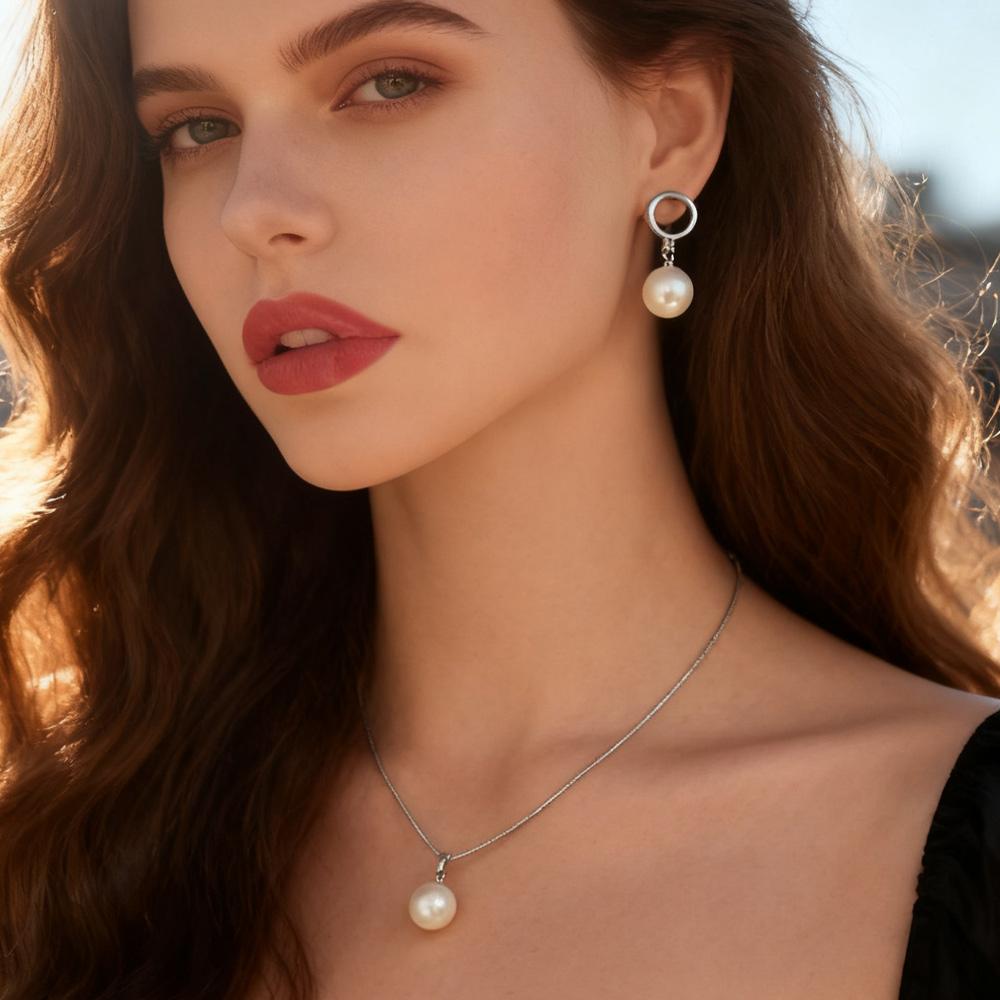 Imitation Pearl Necklaces Earrings Sets For Women Fashion Flower Cubic Zirconia Pendant with Chain Birhday Gift