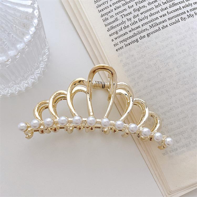 Korean Alloy Hair Accessories Metal Crown Pearl Rhinestone Metal Claw Hair Clips